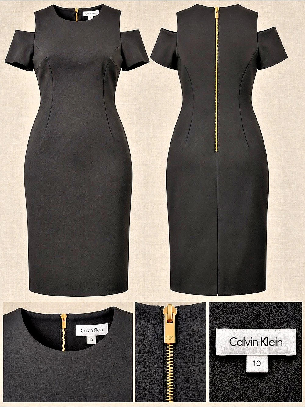 Calvin Klein Cold-Shoulder Scuba Crepe Sheath Dress Black Size 10